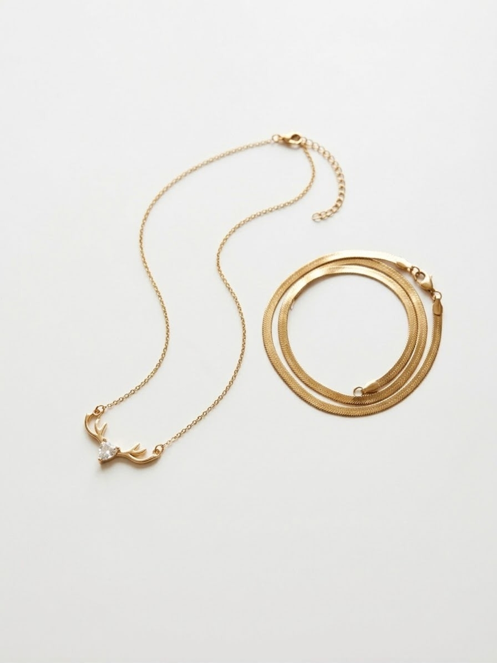 Gold Antler Pendant Necklace and Layered Chains